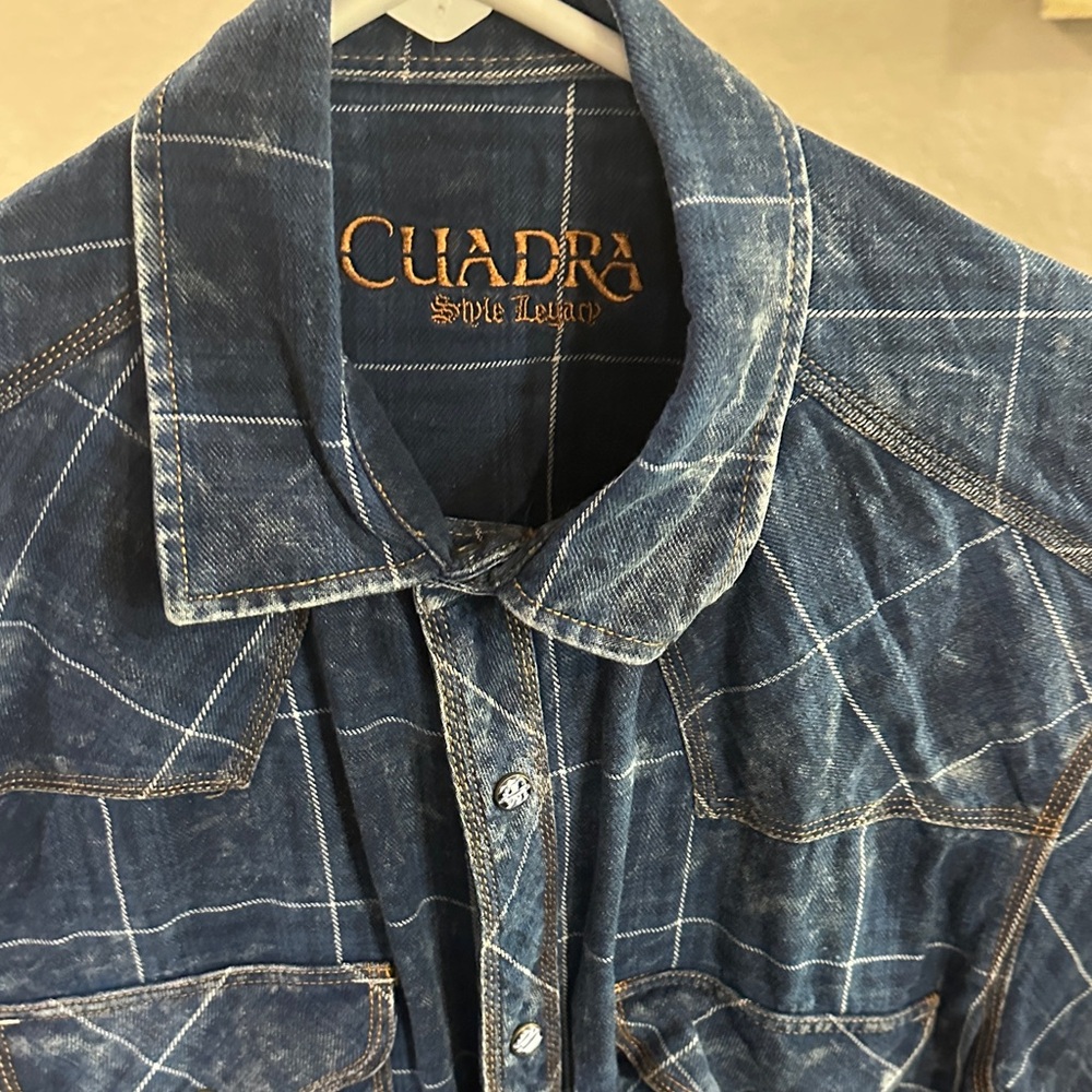 CUADRA Blue Plaid Casual Button-Down Shirt - Picture 4 of 7